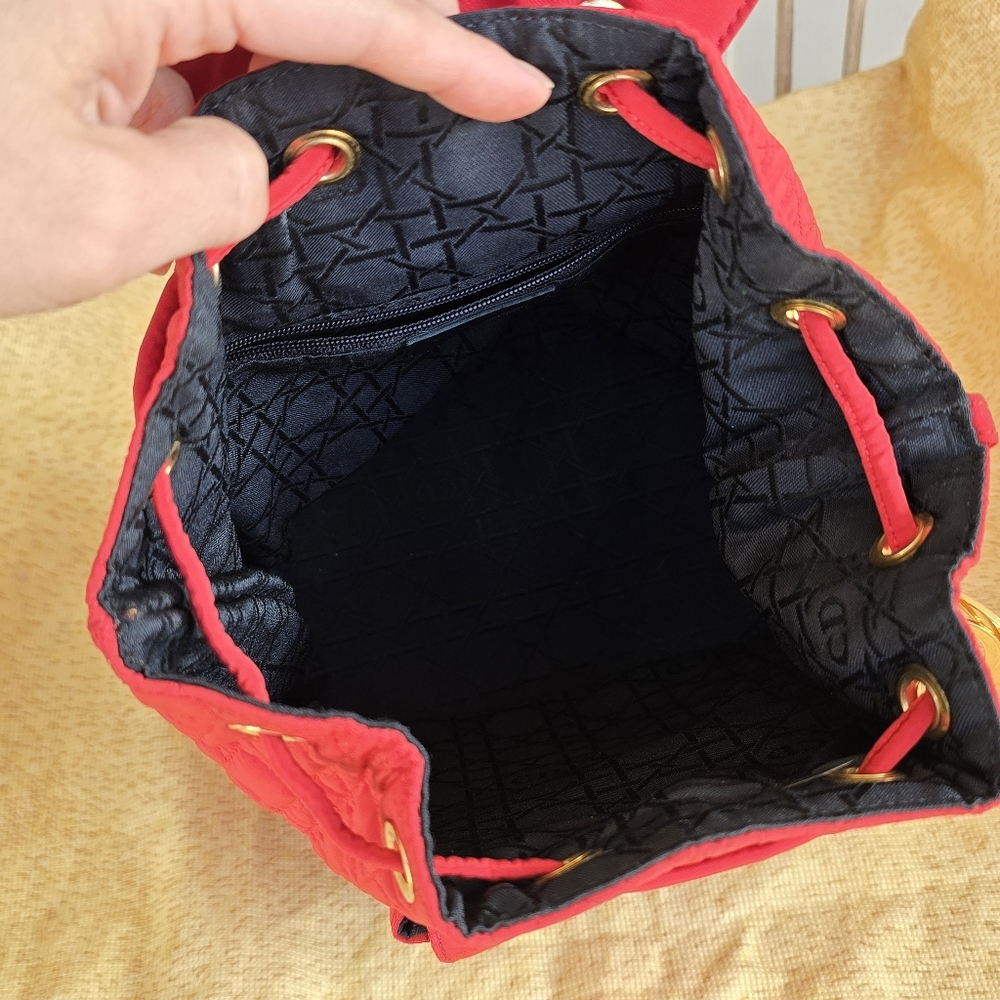 Medium Lady Dior Cannage Quilted Nylon Red Backpack made in Italy - Picture 10 of 14